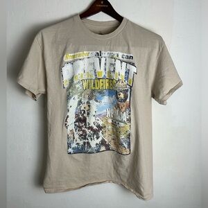 Smokey Bear Graphic Tee Ripple Junction Prevent Wildfires Distressed Beige L